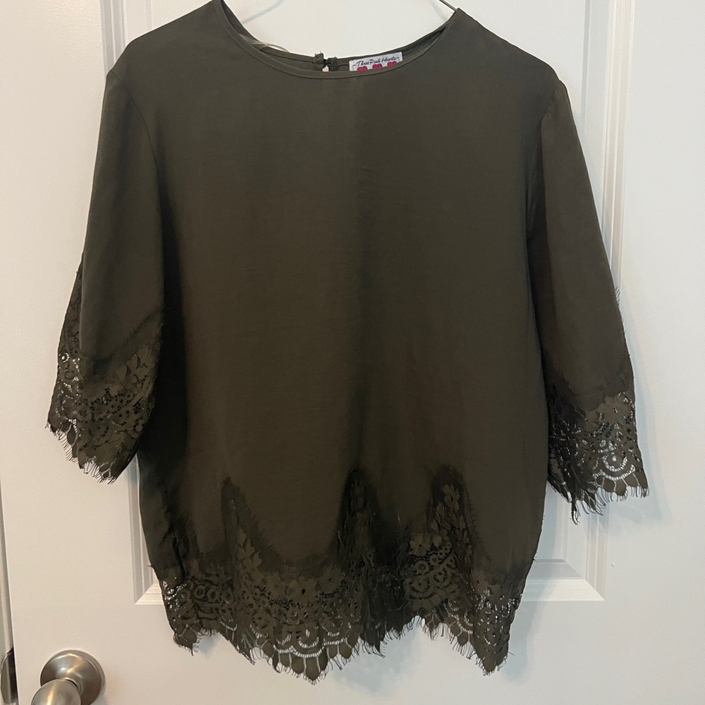 Trixxi Olive Lace Accent Blouse